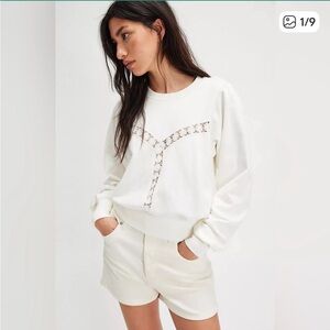 NWT Free People Ivory Sweatshirt with Embroidered Design